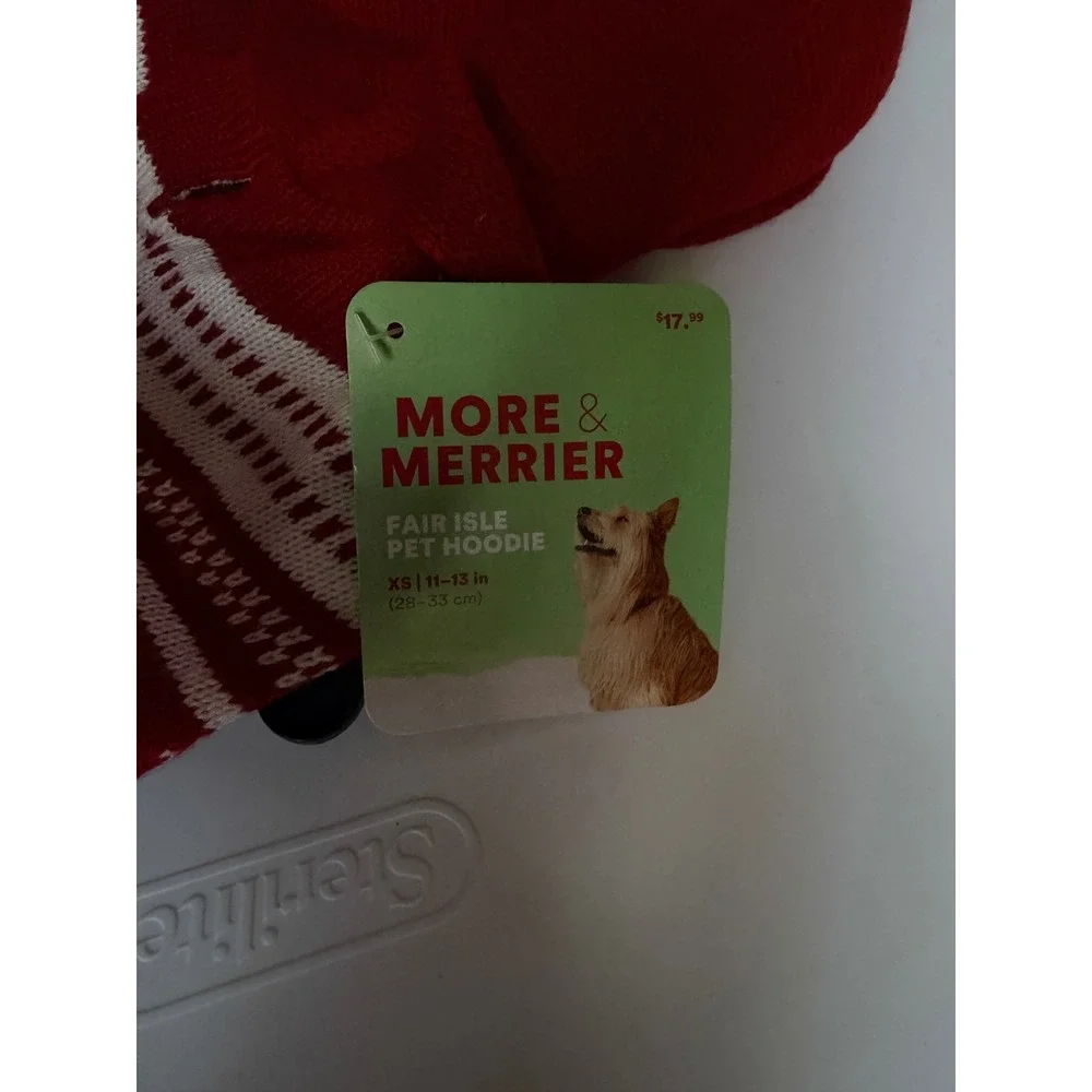 More & Merrier Fair Isle Pet Hoodie XS‎ Red New Holiday Reindeer Dog Sweater